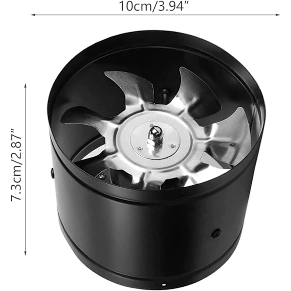 Udsugningsventilator Ø 100 mm, ventilator, kanalventilator, aksialudsugning inline kanal til badeværelse, toilet, telt, garage, køkken, drivhus (sort - Ø 100 mm)