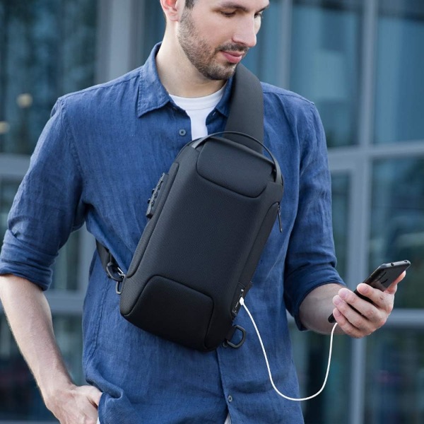 1 stk Skuldertaske til mænd med TSA-lås og USB-opladning Crossbody-taske, 3