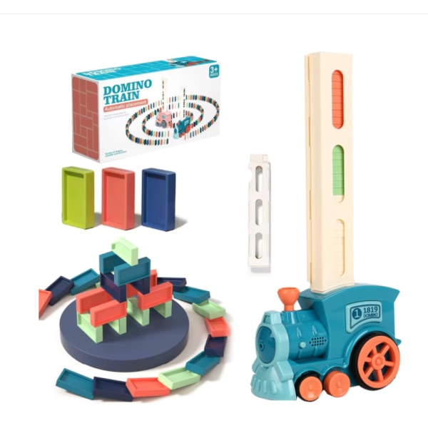 60-delad Domino Train Brick Set, Domino Train Toy Electric, Blå