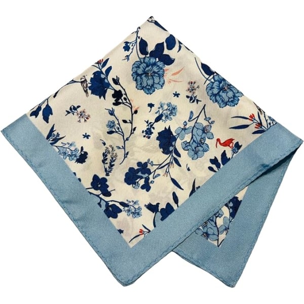 Näsduk, herrficka, silkescarf, blå blomma och fågelmönster, orientalisk konst 30*30cm blå