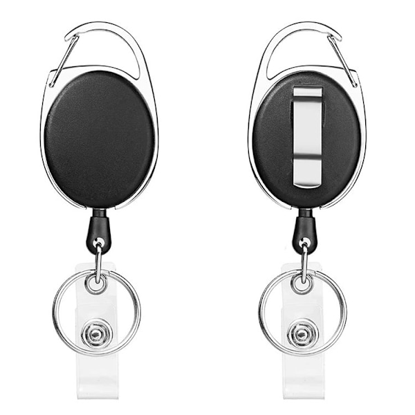 Badge Holder Udtrækkelig, 2 Stykker Udtrækkelig Nøglering, Med Forstærket Fjeder, Med Bælte Udtrækkelig Til Nøglering ID Kort Badge Holder (Sort 2 Stk)