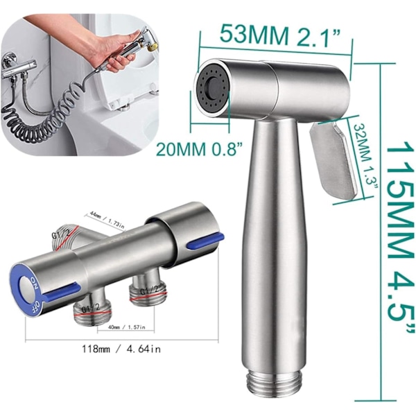Håndholdt Bidet Sprøjte Sæt Toilet Bruser Håndholdt Toilet Sprøjte med Slange Ventil Sprøjte Rustfrit Stål