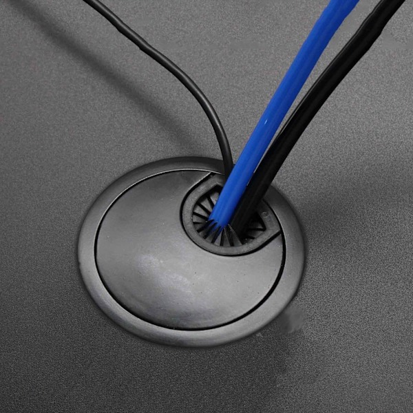 2 kpl 60 mm Kaapelin Läpivienti | Kaapeliaukon Suojus Pöydille, Toimistoihin ja Työtasoille | Väri: Musta | Materiaali: Sinkkiseos