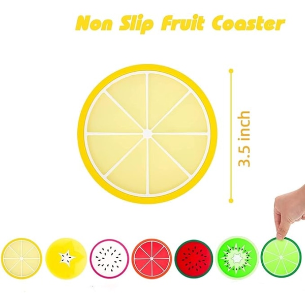 Fruit Coaster, 7PCS 3.5" Non Slip Car Coaster Heat Insulation Colorful