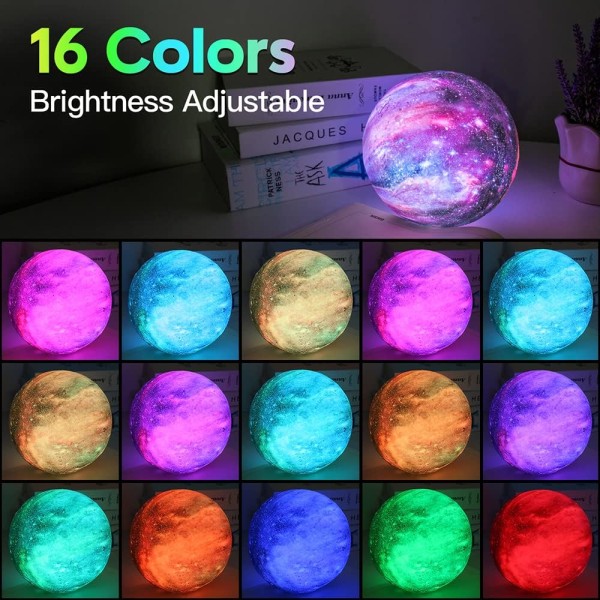 Månelampe Galaxy Lampe 5,9 tommer 16 farger LED 3D Månelys, Fjernkontroll og berøringskontroll Månenattlys Gaver til jenter gutter barn kvinner bursdag
