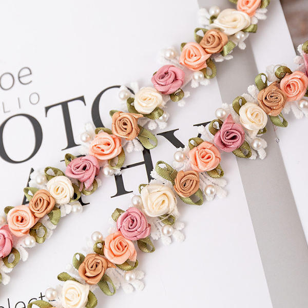 1 Yard Perler Rose Blomster Broderet Trim Blonder Bånd 25MM Bånd DIY W