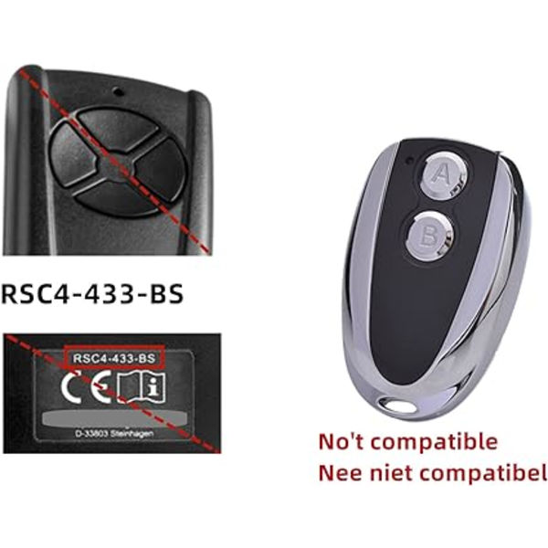 Fjernbetjening kompatibel med Hörmann Ecostar RSE 2 RSC 2 433.92Mhz 2pc (B