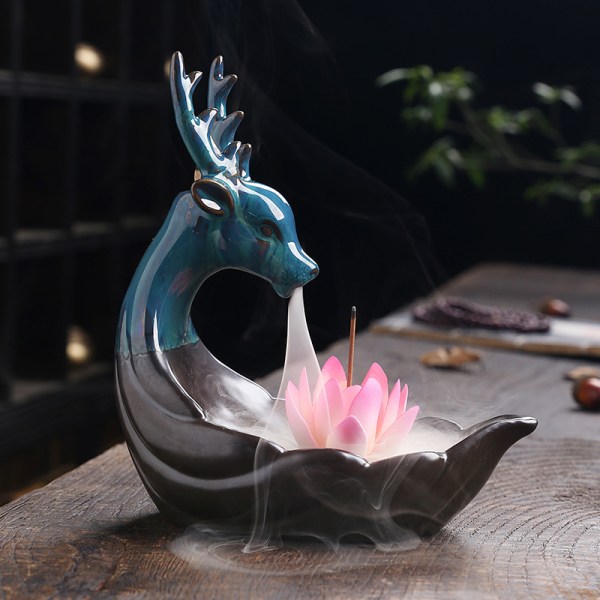 1 Set Rökelsebrännare Dekorativ Keramik Fawn Lotus Vattenfall Backflow