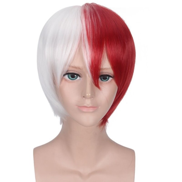 My Hero Academia Todoroki Shoto Cosplay Vit Röd Kort Peruk Med Lugg