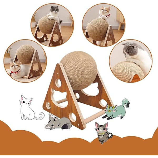 Katt leksaker Sisal Scratcher Ball, Naturlig Sisal Katt Scratching Ball, Katt Scratcher Leksak med Boll, Scratching Ball för Katter, Interaktiv 18*19*17CM