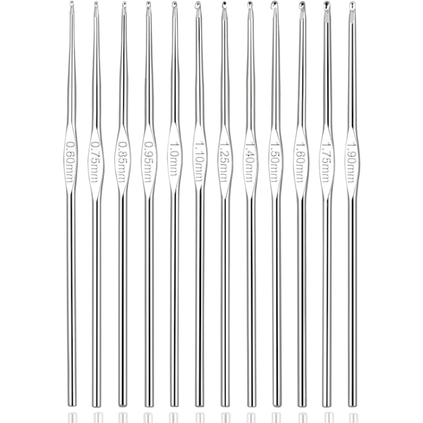 Hæklenåle i rustfrit stål, 12 stk. metalhæklenåle (0,6 mm - 1,9 mm) broderitråd strikkevævningsværktøj