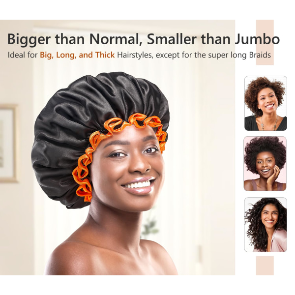 Stor cap för kvinnor Långt hår, svart, återanvändbar vattentät dubbel