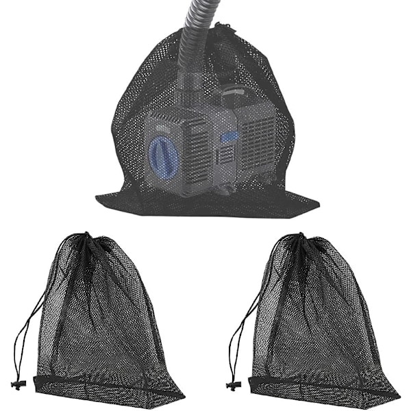 3 STK Pumpe Filter Mesh Pose Dam Pumpe Filter Pose med Snøre Vandpumpe Filter Pose Pumpe Barriere Pose til Udendørs Dam Filter (45*45cm)