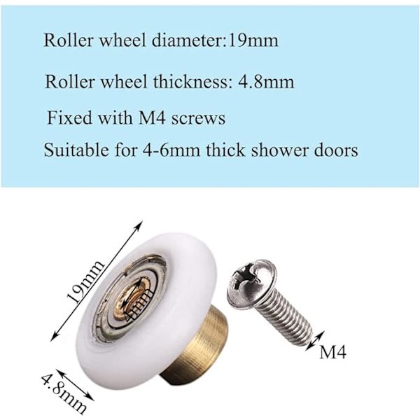 Pakke med 4 udskiftningsskydedørsruller 19mm diameter (19mm-4stk)