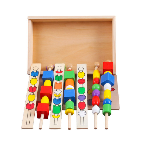 1 set träpärlor med rep färgglada reppärlor Montessori leksaker, c