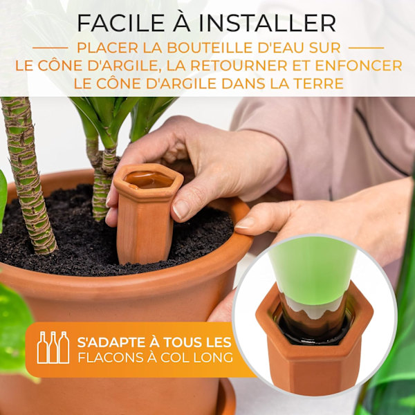 Pakke med 6 ler kegle vanding, plantevand dispenser som vandingskegle, ideel til vanding af planter og indendørs planter, holdbar og effektiv
