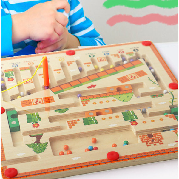 Magnetisk farge- og tall-labyrint, Montessori-leketøy for barn fra 3 år, trelabyrint