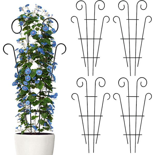 4-pack inomhusväxtstöd för krukväxter klättring, utomhus metall trädgårdsstöd krukväxter blommor vin murgröna, svart