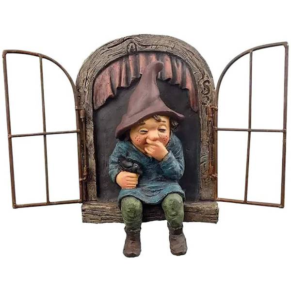 Tomte Staty Trädgård Mini Elf Fönster Tomte Prydnad, Miniatyr Harts Trädgårdstomte Dekor