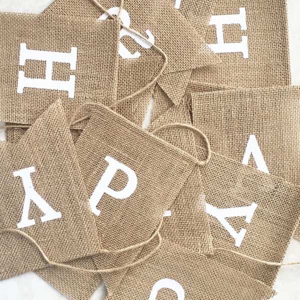 Tillykke med fødselsdagen Hessian Banner Neutral Tillykke med fødselsdagen Festpynt Boho Rustik Vimpel Skilt Svalehaleflag, 2 i 1