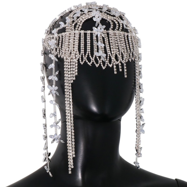 Rhinestone Flapper Hodeplagg for kvinner Brude Hodebånd Hår Smykker Tilbehør Kostyme (Sølv)