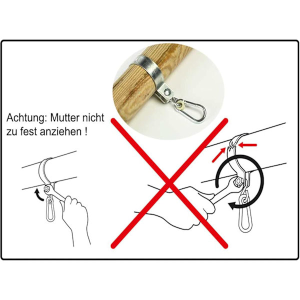 Set med 2 gungkrokar med karbinhake kompatibla med runda balkar Ø 10cm
