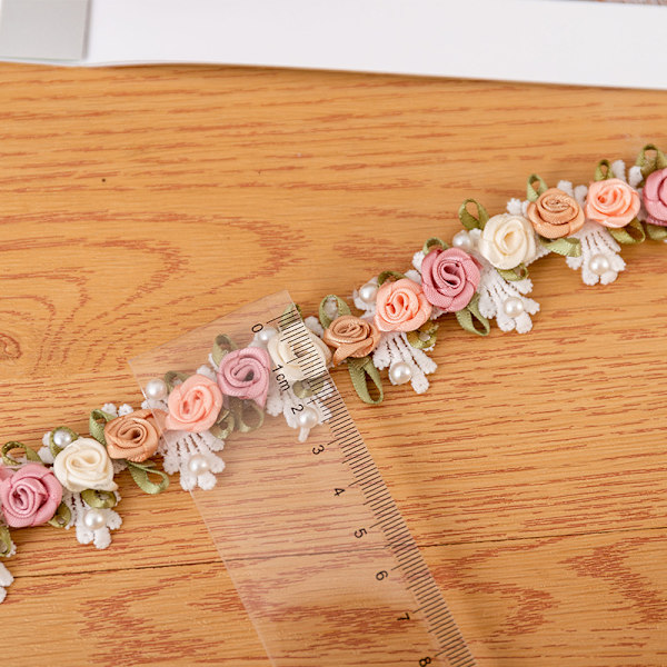 1 Yard Pärlor Ros Blomma Broderad Trim Spets Band 25MM Band DIY W