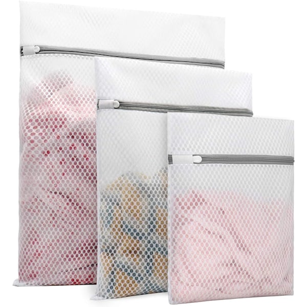 3 stk. Holdbare Vasketøjsposer med Honeycomb-net til Finvask, 1 Stor 40 x 50 cm, 1 Medium 30 x 40 cm, 1 Lille 23 x 30 cm