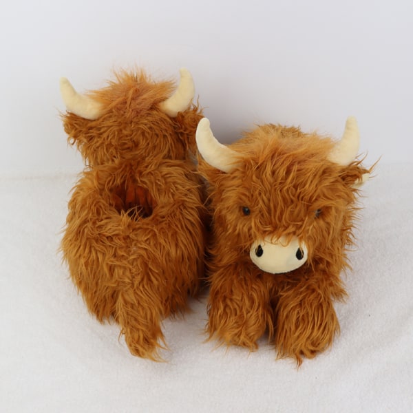 Highland Cow Tofflor, Plysch Scottish Cow Tofflor, Soft Warm Animal S