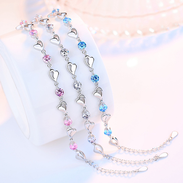 925 Sterling Sølv Zirkon Elskere Hjerteformede Armbånd Krystaller for