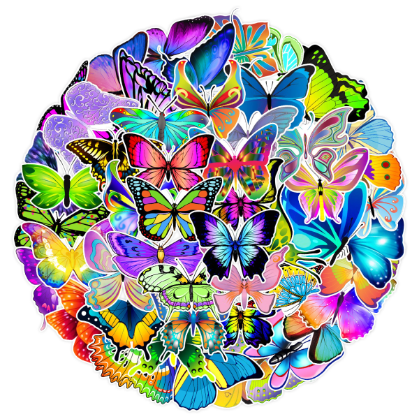 50 paket klistermärken - Flerfärgade fjärilar