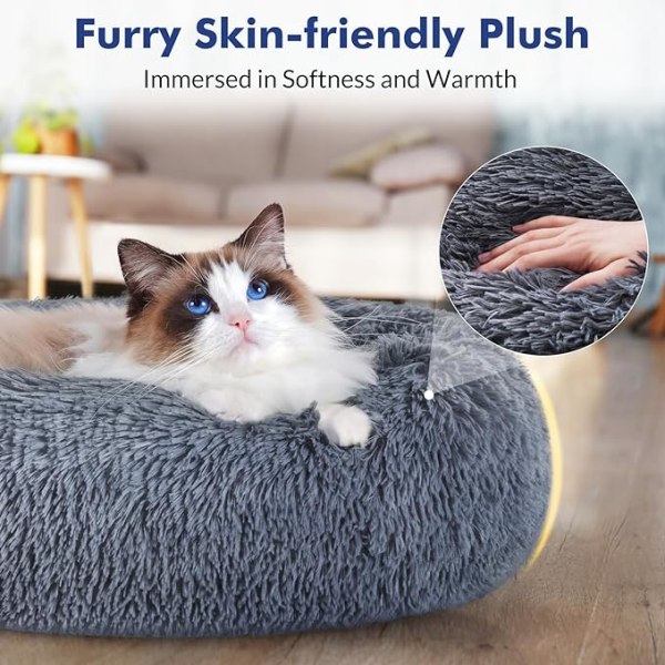 Kattbäddar för inomhuskatter, 40 cm kattbädd maskintvättbar, fluffig rund