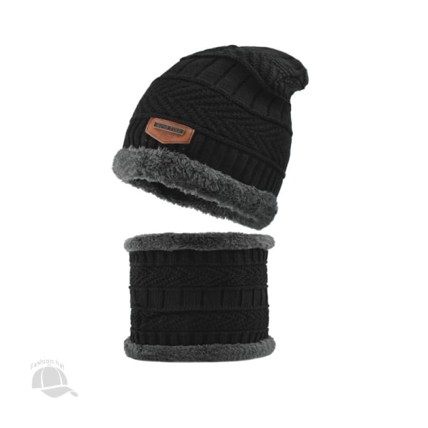 Vinterbeanie-skjerfsett for menn, varm strikket lue M (56-58 cm)