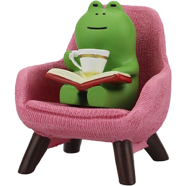 Morsom froskeskulptur for hylle, skrivebordsdekorasjon Frosk Skrivebordstilbehør Perfekt søt froskegave til froskeelskere (rosa sofa)