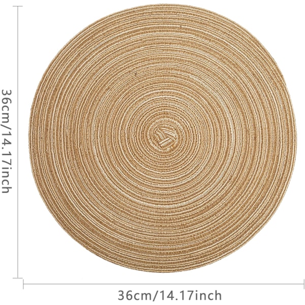 Pöytätabletit, pyöreät PP-punotut pöytätabletit, 6 kpl, pestävät, lämmönkestävät, liukumattomat, 36 cm, kahvinvärinen