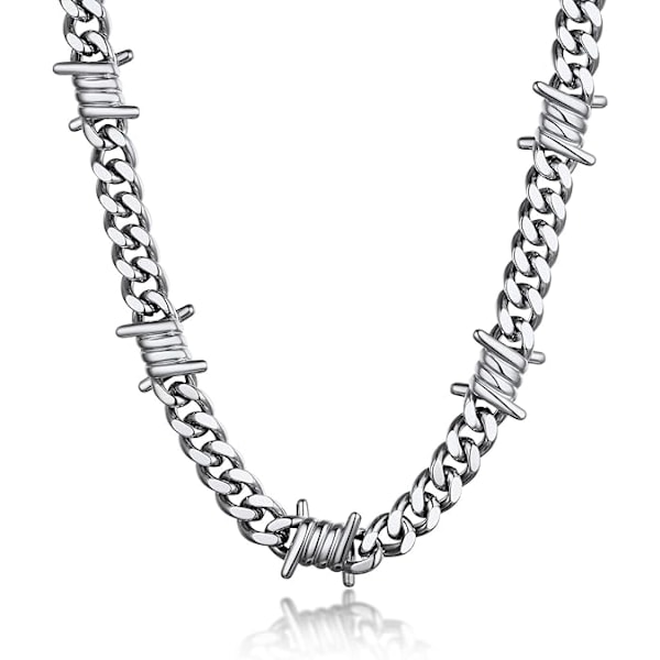 Pansertråd Cuban Halskæde til Kvinder Mænd Titanium Stål/Sort Gotisk Torne Kranie Choker Halskæde