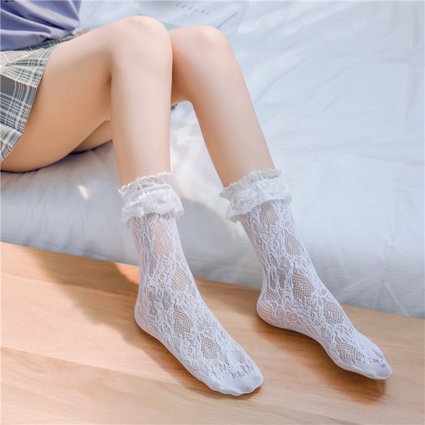 4pcs Women's Ruffle Cuff Lace Anklet Socks,white