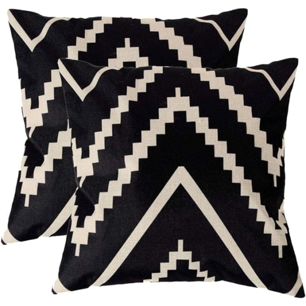 Modern Geometric Style Cushion Cover, Black and Beige Striped Cotton Linen