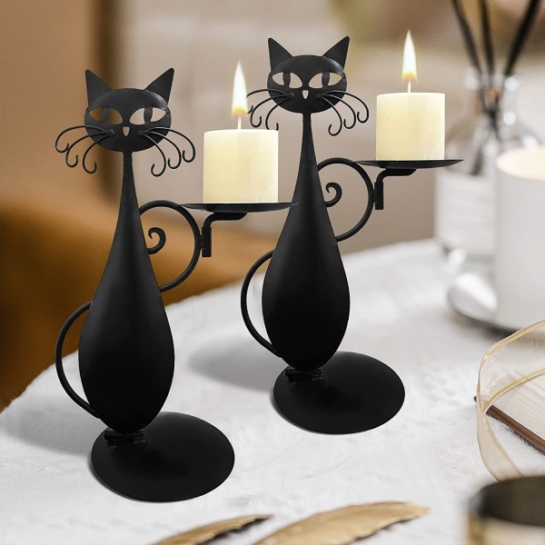 Rustik skrivbordsljusstativ Cat Black Cat Ljushållare Söt Decoratio