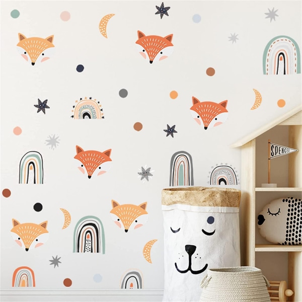 Cute Fox And Rainbow Wall Sticker For Kids Removable Animal Dot Star Wall S
