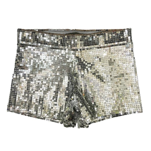 Paljettshorts för kvinnor, glittrande i silver, kompatibla med barshower, temafester