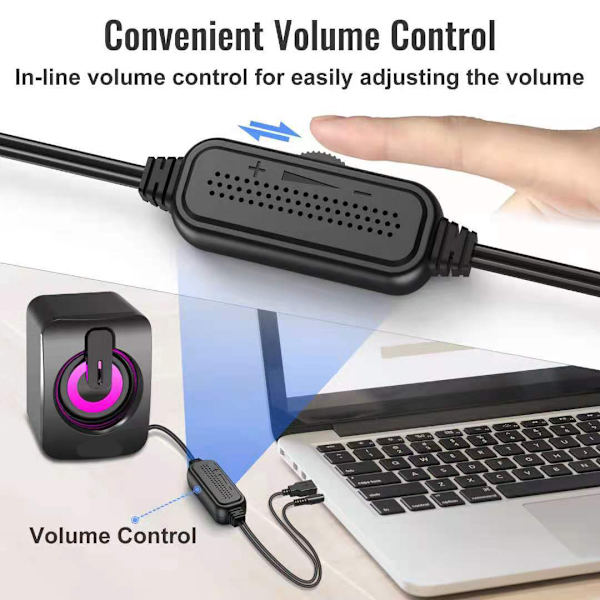 Gaminghögtalare för PC, USB-driven skrivbordshögtalare med 3,5 mm aux-ingång,