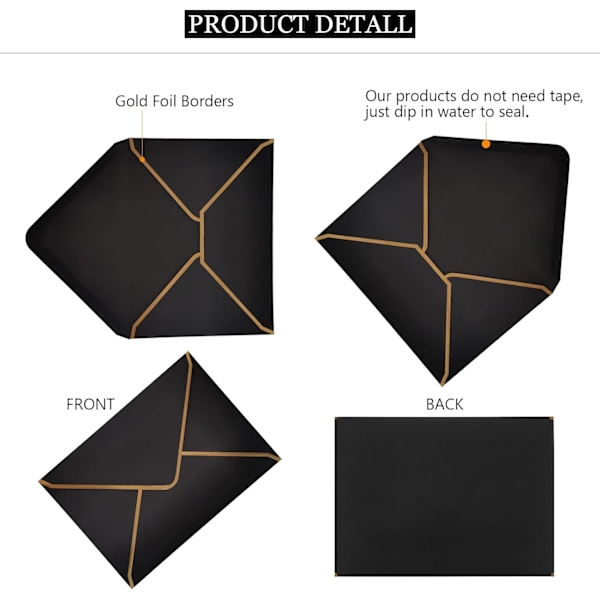 50-pack inbjudningskuvert, 5x7 storlek, svart, lyx, 18,5 x 13,5 cm, mini