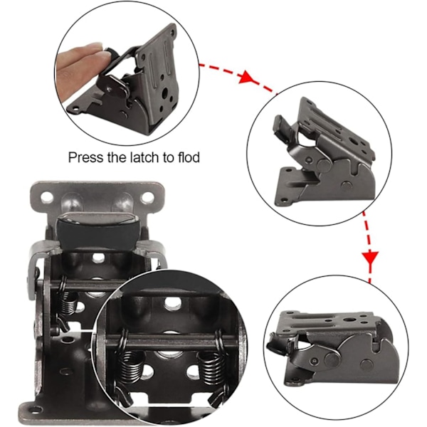 2 stk. Foldbare Støttebeslag, Selvlukkende Hængsler, Foldbart Møbelklaphængsel, Foldbare Støttebensbeslag og -beslag, til Bord, Seng og Mek