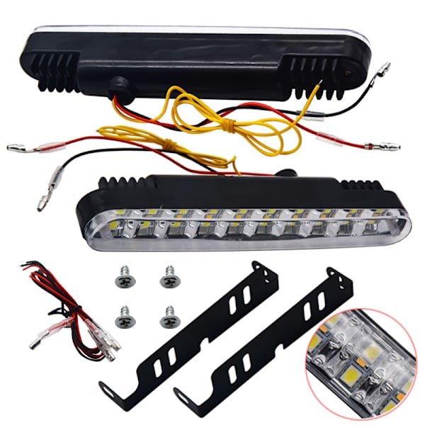 2 stk 30LED Dagslys DRL Strip Kjørelys For Tåkelys Bil Lampe Kjøring Hvit Gul