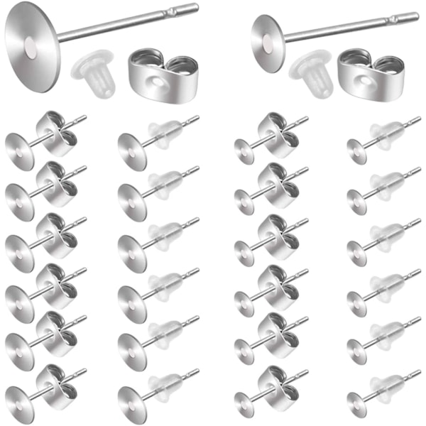 1000 stk rustfrie stål ørepinne flate pads 6mm 8mm med sommerfugllåser