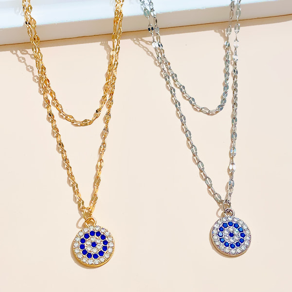 2 st Vintage flerskiktat ont öga-hänge Halsband Guld Öga Halsband Kristall Ont Öga Halsband Shine Cz Hänge Choker Halsband, siler, guldBoho ont öga cz halsband.