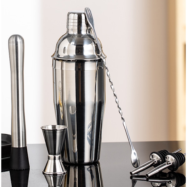 Cocktail Shaker Set - Ruostumaton teräs hopea 6 osaa