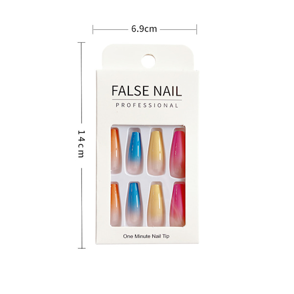 Lange falske negler regnbue gradient farge blank akryl ballerina falske