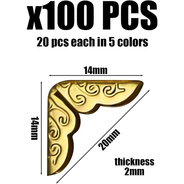 100 st Metallhörnskydd för Scrapbooking, Triangelbokhörn, Bokhörnskydd, 14 x 2 mm